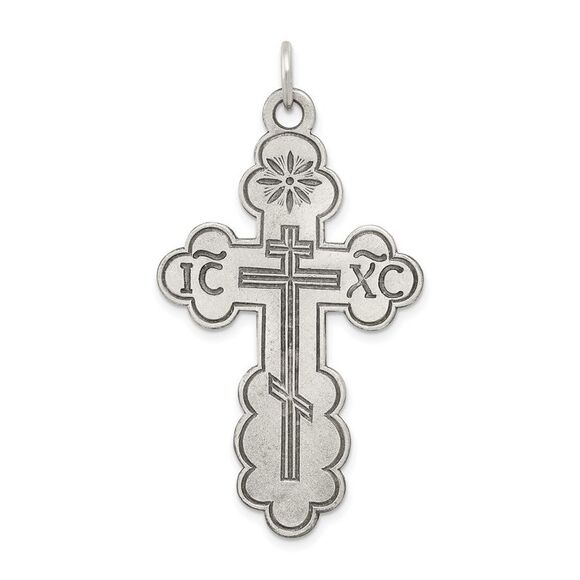 Sterling Silver Antiqued Eastern Orthodox Cross Pendant 25 x 48mm